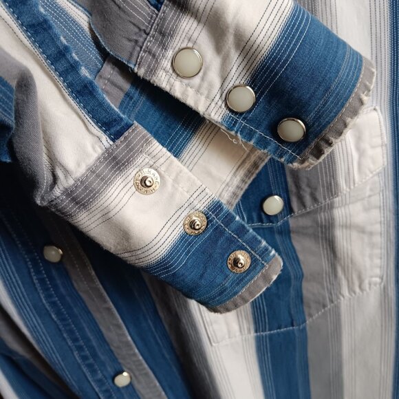 XXL Vintage Wrangler Western Shirt Cowboy Striped Pearl Snaps 1990's Bangladesh - Picture 7 of 8